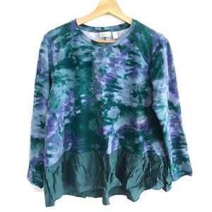 LOGO Lounge terry long sleeve top tie-dye ruffle hem